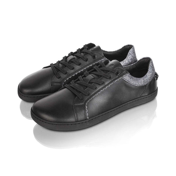 FEELIN Chic Black Glitter Leather barefoot sneakers.