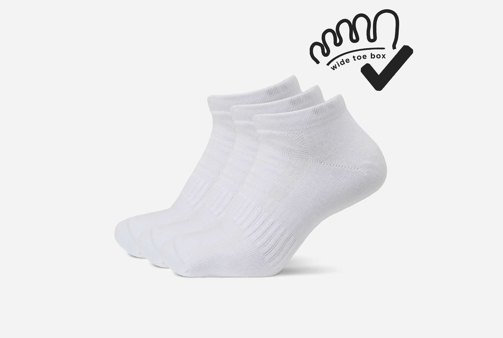 White Sneaker Socks with Wide Toe Box - 3 Pair Pack