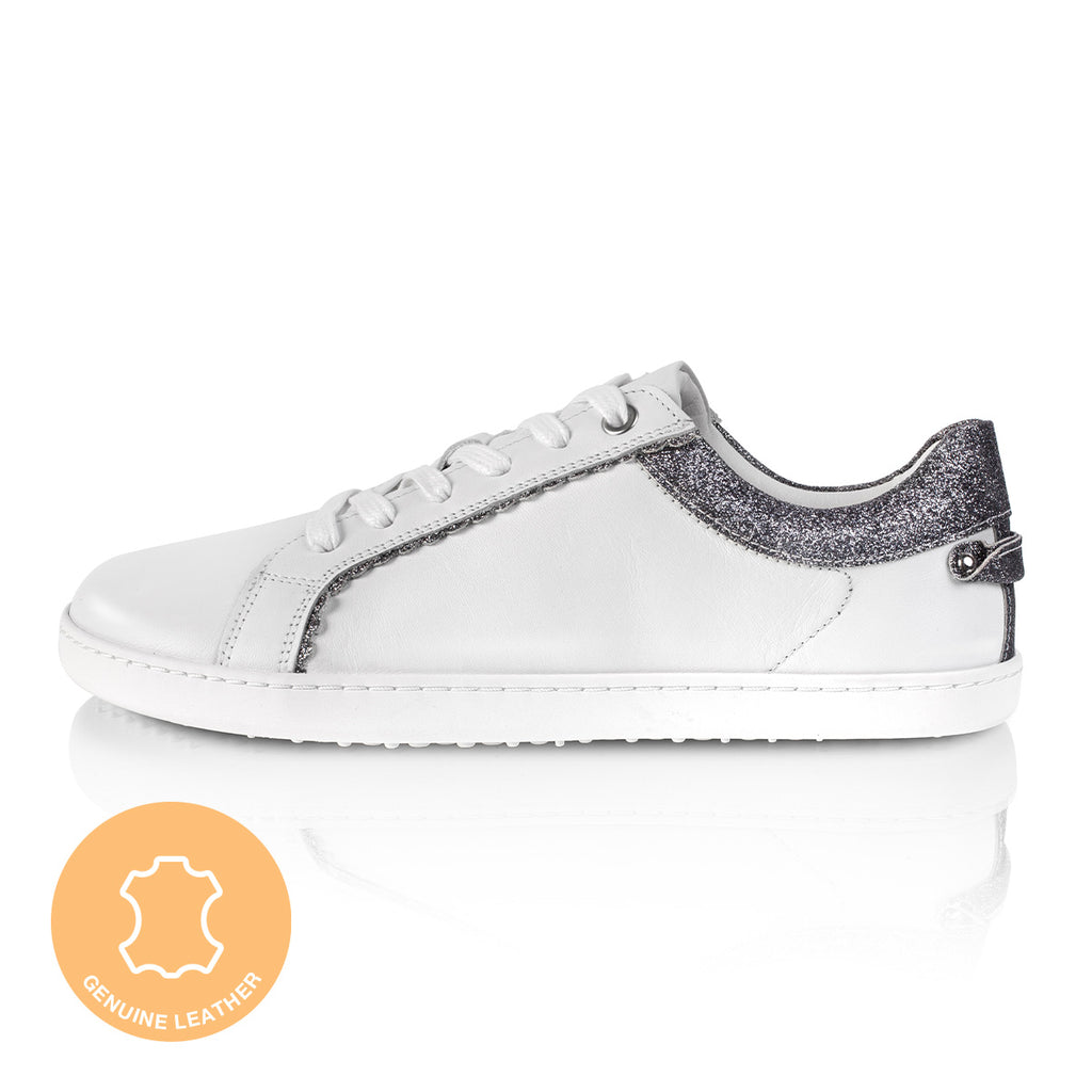 FEELIN Chic White Glitter Leather barefoot sneakers