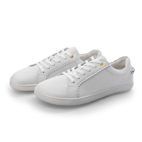 FEELIN Chic White Leather barefoot sneakers.