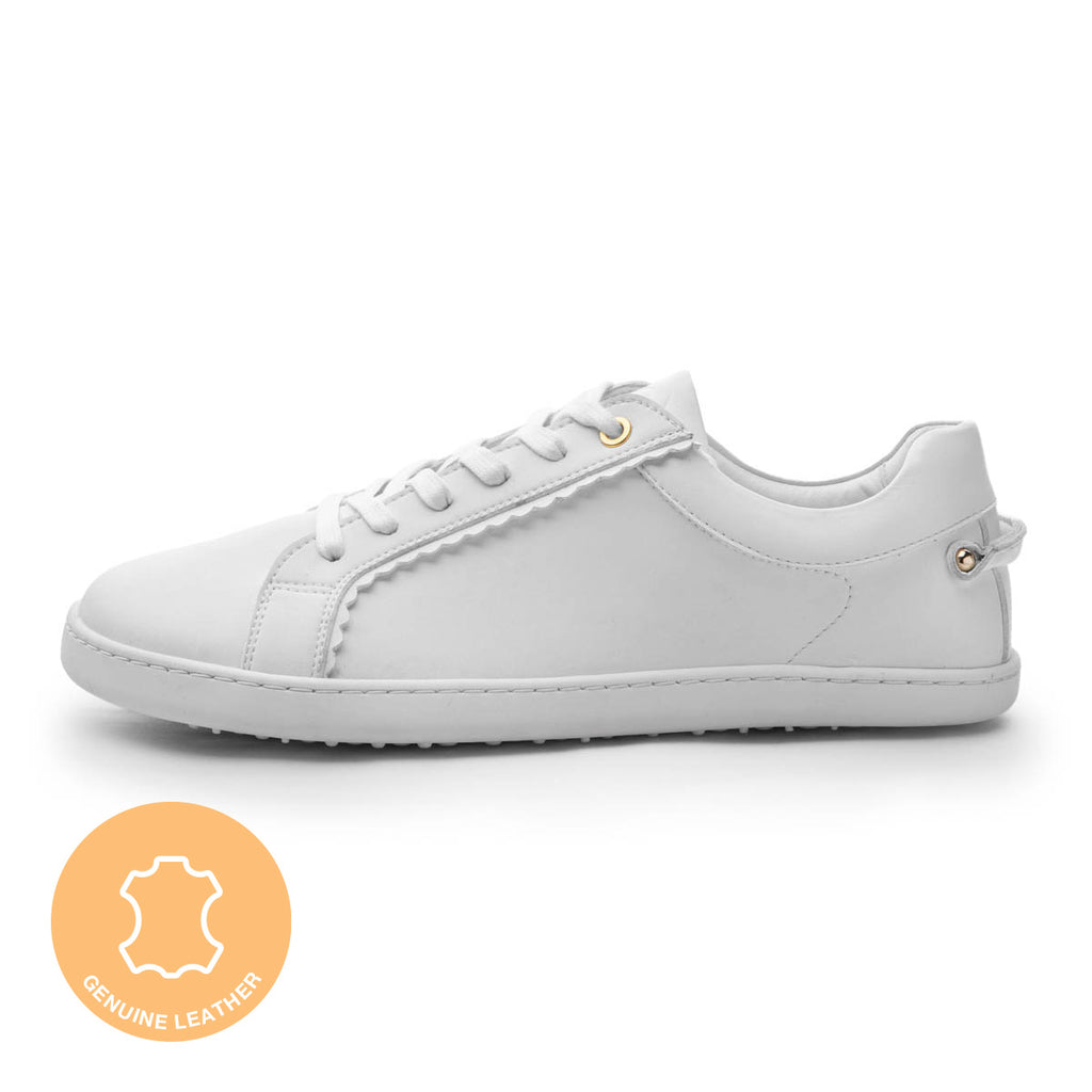 FEELIN Chic White Leather barefoot sneakers.
