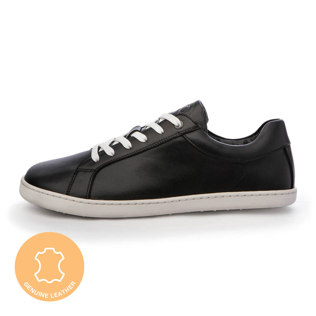 FEELIN Uni Black & White Leather barefoot sneakers.