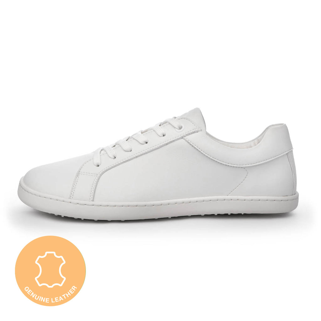 FEELIN Uni White Leather barefoot sneakers.